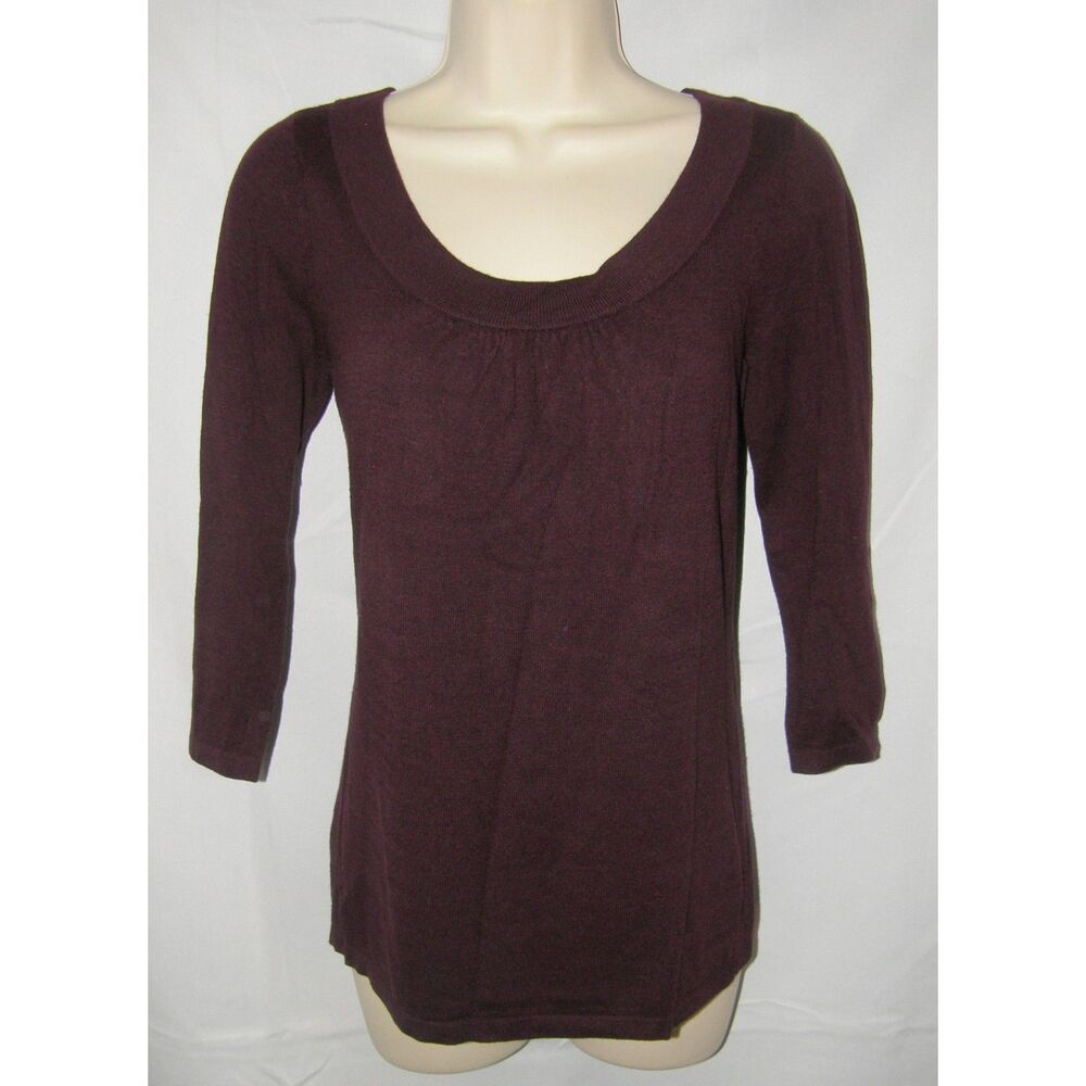 ANN TAYLOR Dark Wine Sz Medium Stretchy Pleated Front Lightweight Sweater